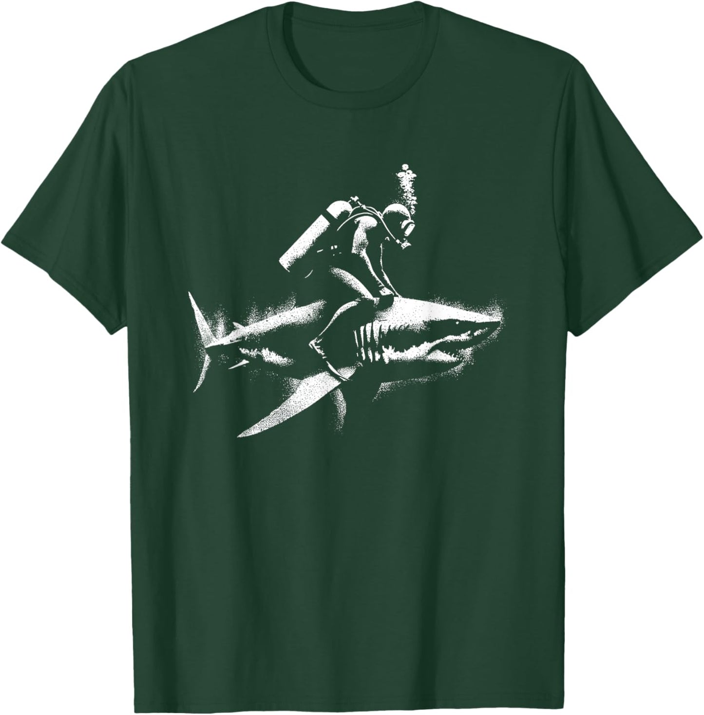 Scuba Diver Riding Shark - Funny White Shark Lover T-Shirt - T-Shirt | Forest