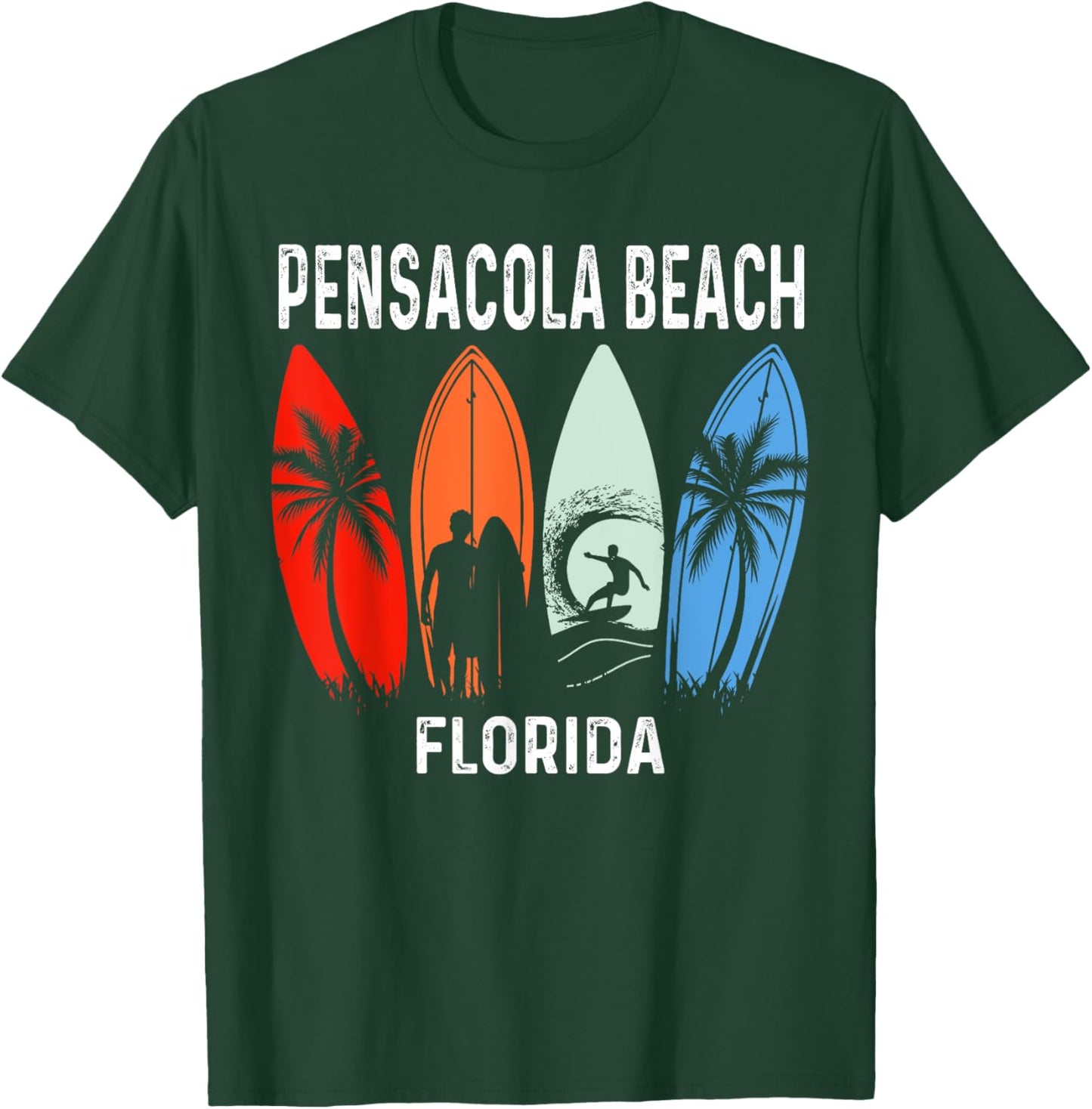 Retro Pensacola Beach Florida Surfboarder Beach Men Women Girls Kids T-Shirt - T-Shirt | Forest