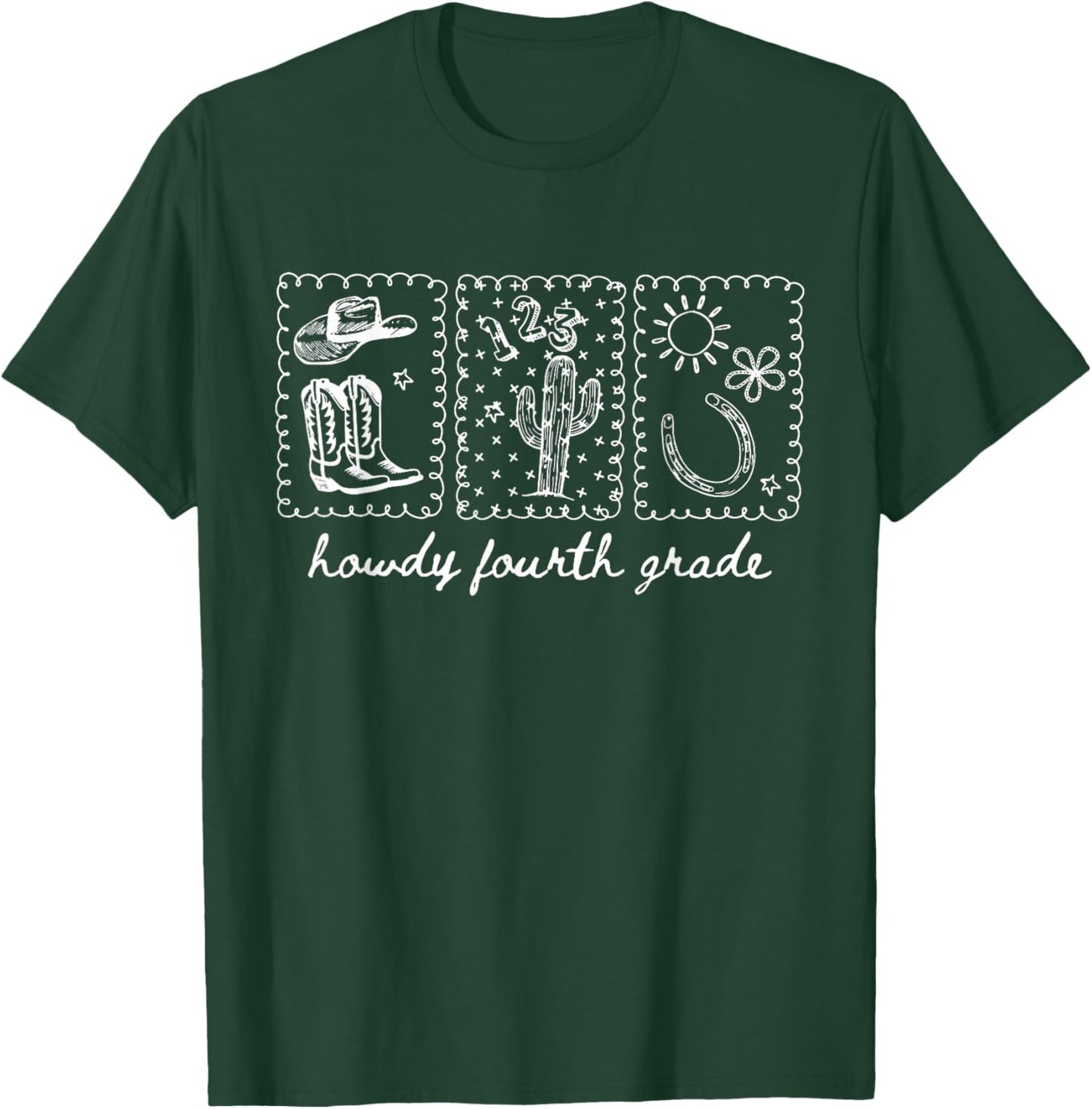 Stamp Howdy Fourth Grade Teacher Western Cowboy Cowgirl 4th T-Shirt - T-Shirt | Forest
