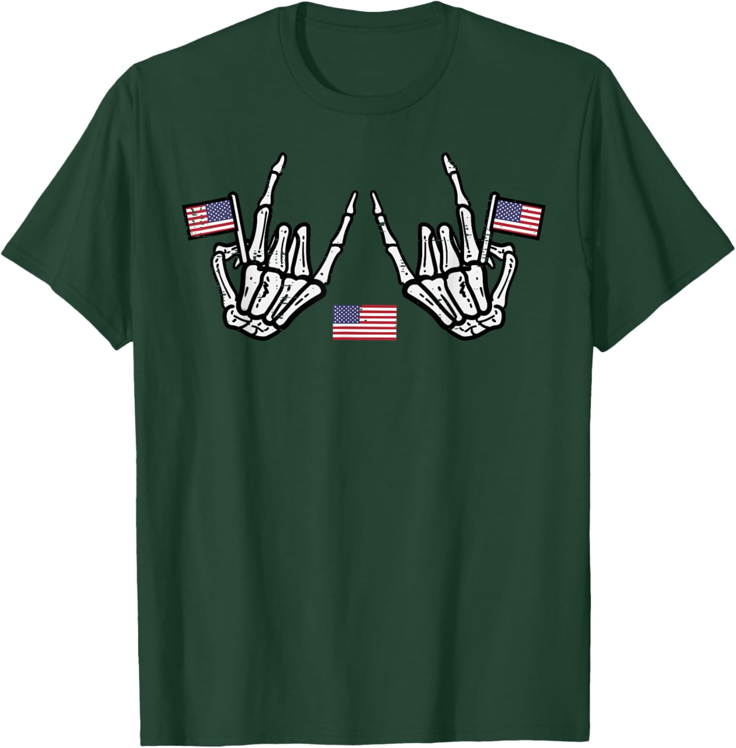 4th Of July Rocker Skeleton Hands Rock Patriot Men Boys Kids T-Shirt - T-Shirt | Forest