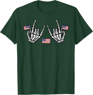 4th Of July Rocker Skeleton Hands Rock Patriot Men Boys Kids T-Shirt - T-Shirt | Forest