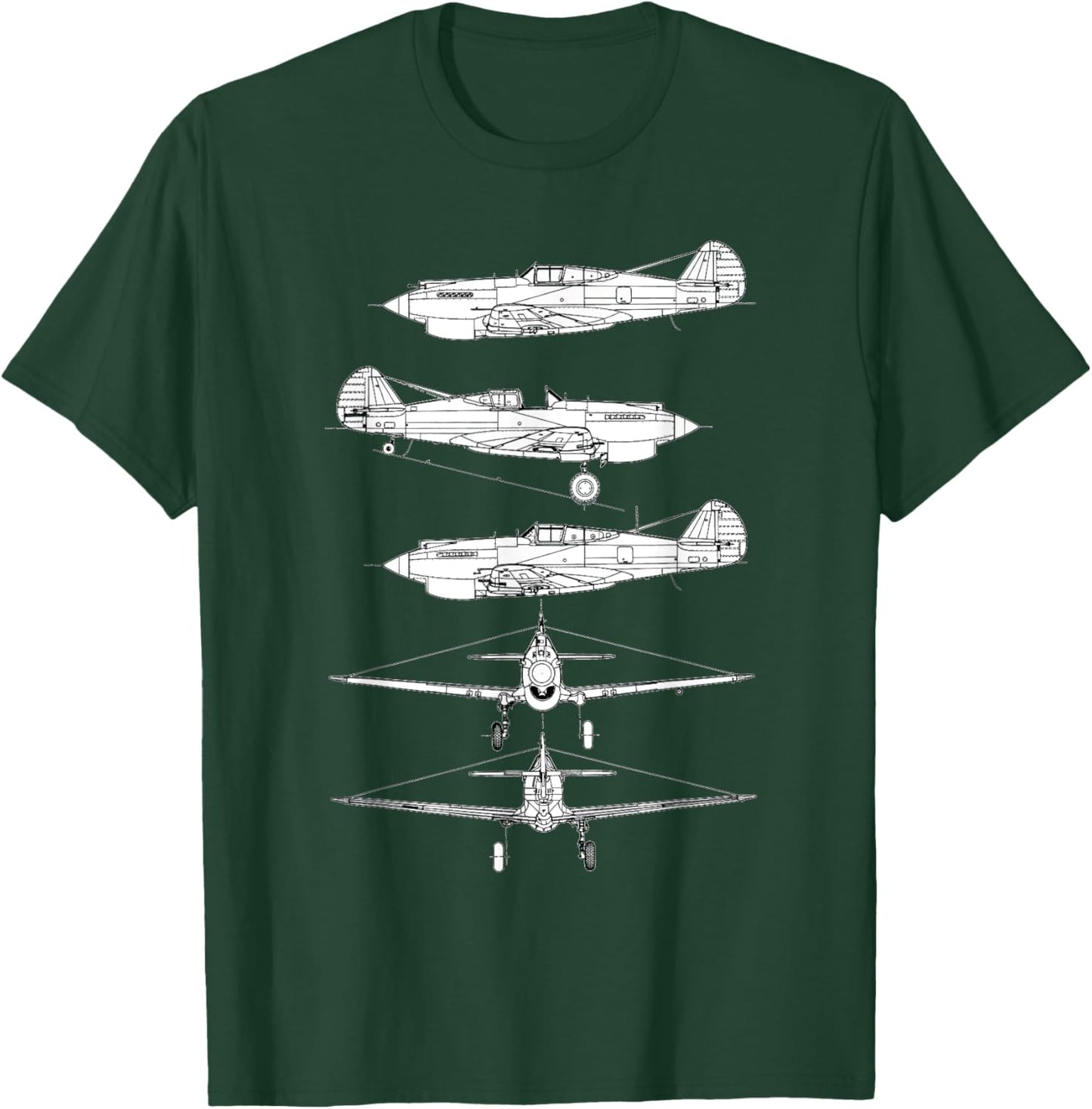 Curtiss P-40 Warhawk Fighter Aircraft WW2 Airplane T-Shirt - T-Shirt | Forest