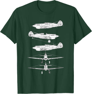 Curtiss P-40 Warhawk Fighter Aircraft WW2 Airplane T-Shirt - T-Shirt | Forest