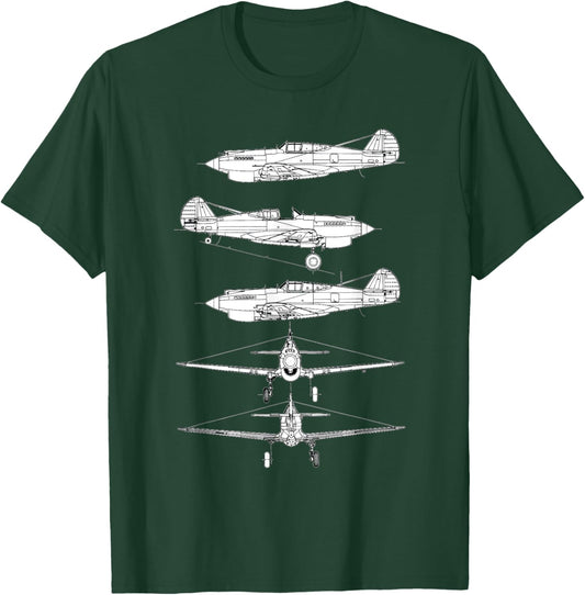 Curtiss P-40 Warhawk Fighter Aircraft WW2 Airplane T-Shirt - T-Shirt | Forest