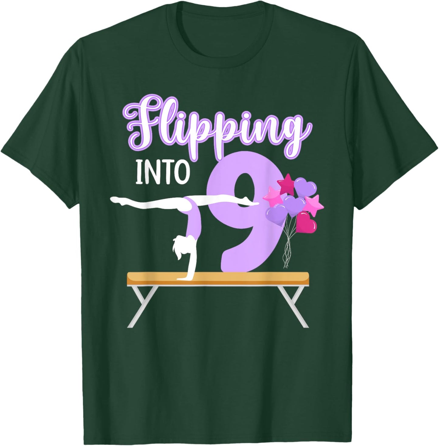 9th Gymnastics Birthday Party Nine Year Old Gymnast Girl T-Shirt - T-Shirt | Forest
