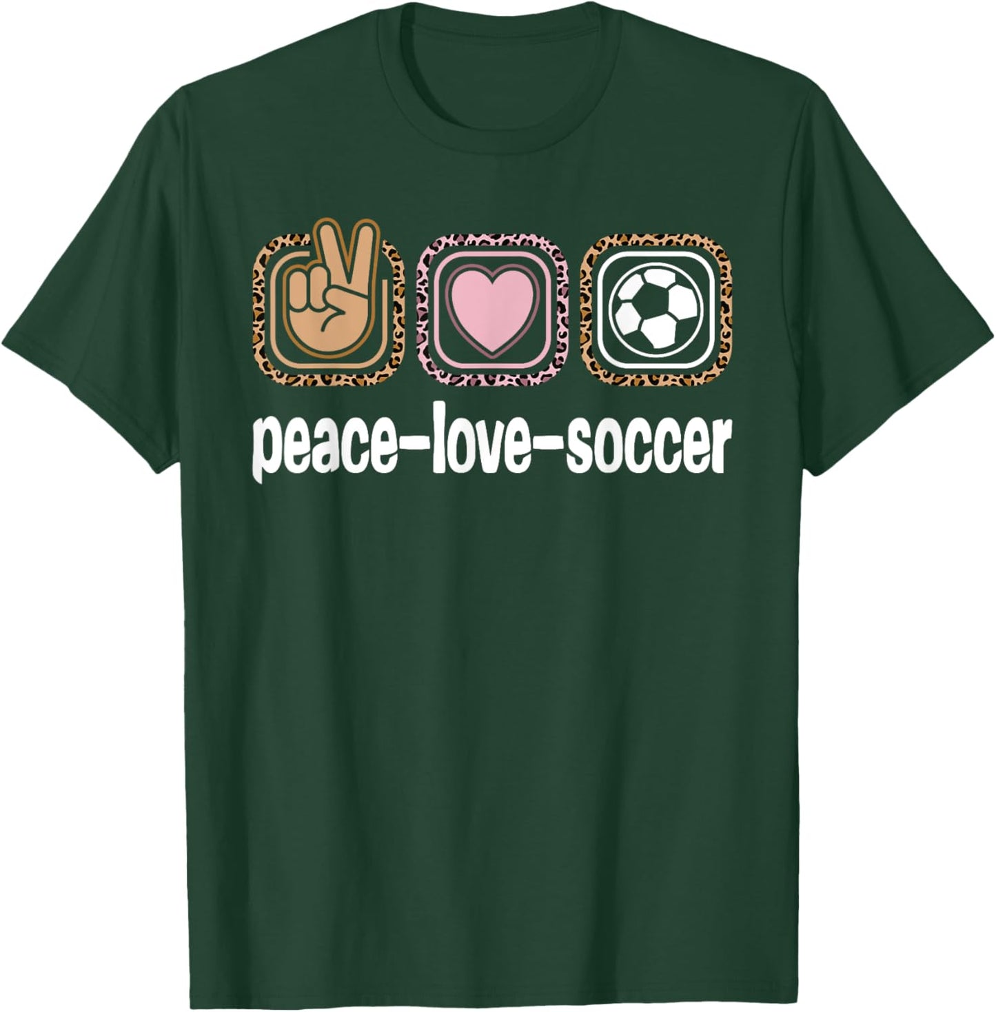 Soccer Lover Leopard Print Women Girls Kid Peace Love Soccer T-Shirt - T-Shirt | Forest