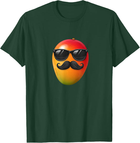 Mango Mustache Sunglasses Face Funny Fruit Cool Mango T-Shirt - T-Shirt | Forest