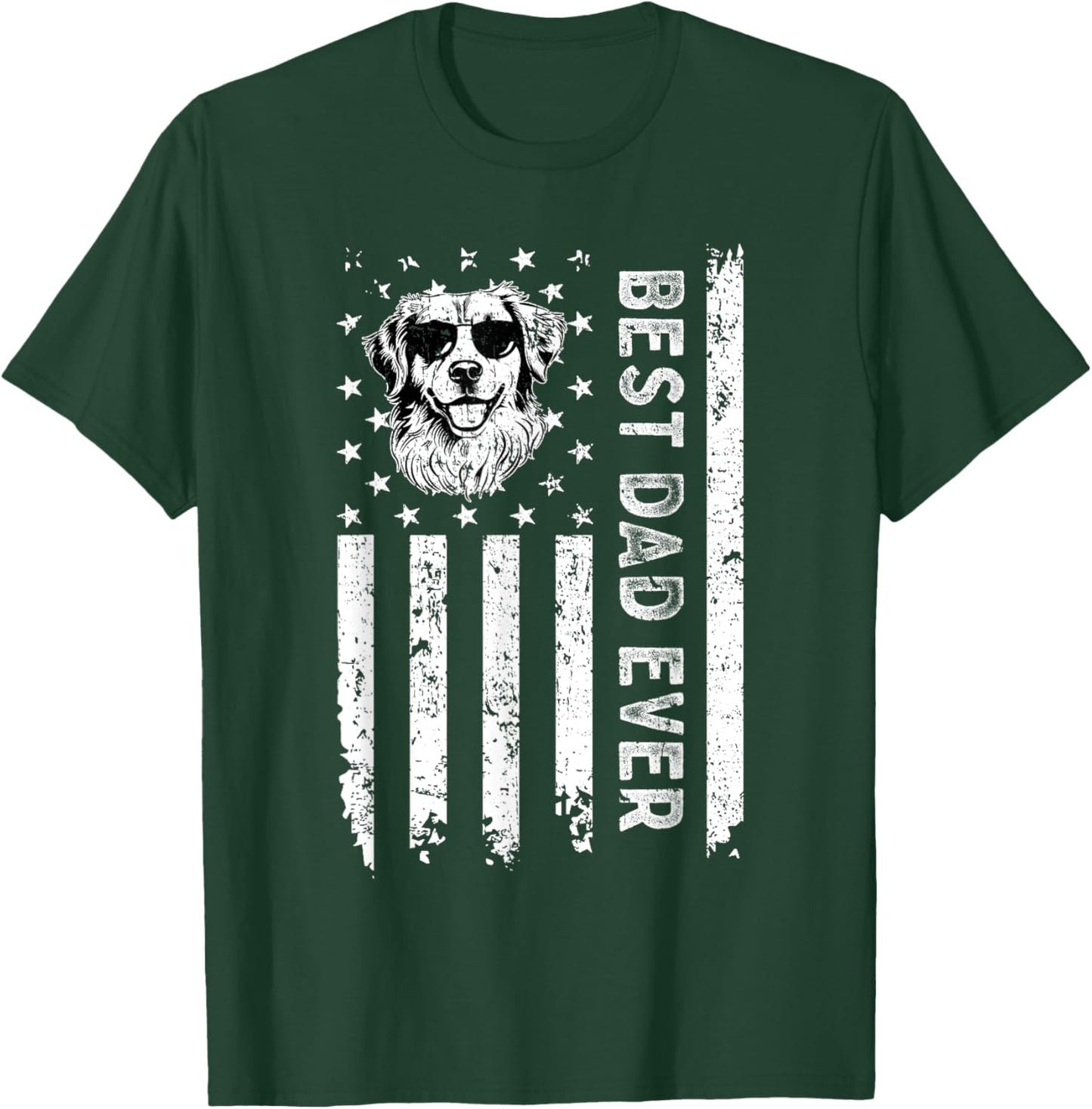 Best Golden Retriever Dog Dad Ever Fathers Day USA Flag T-Shirt - T-Shirt | Forest