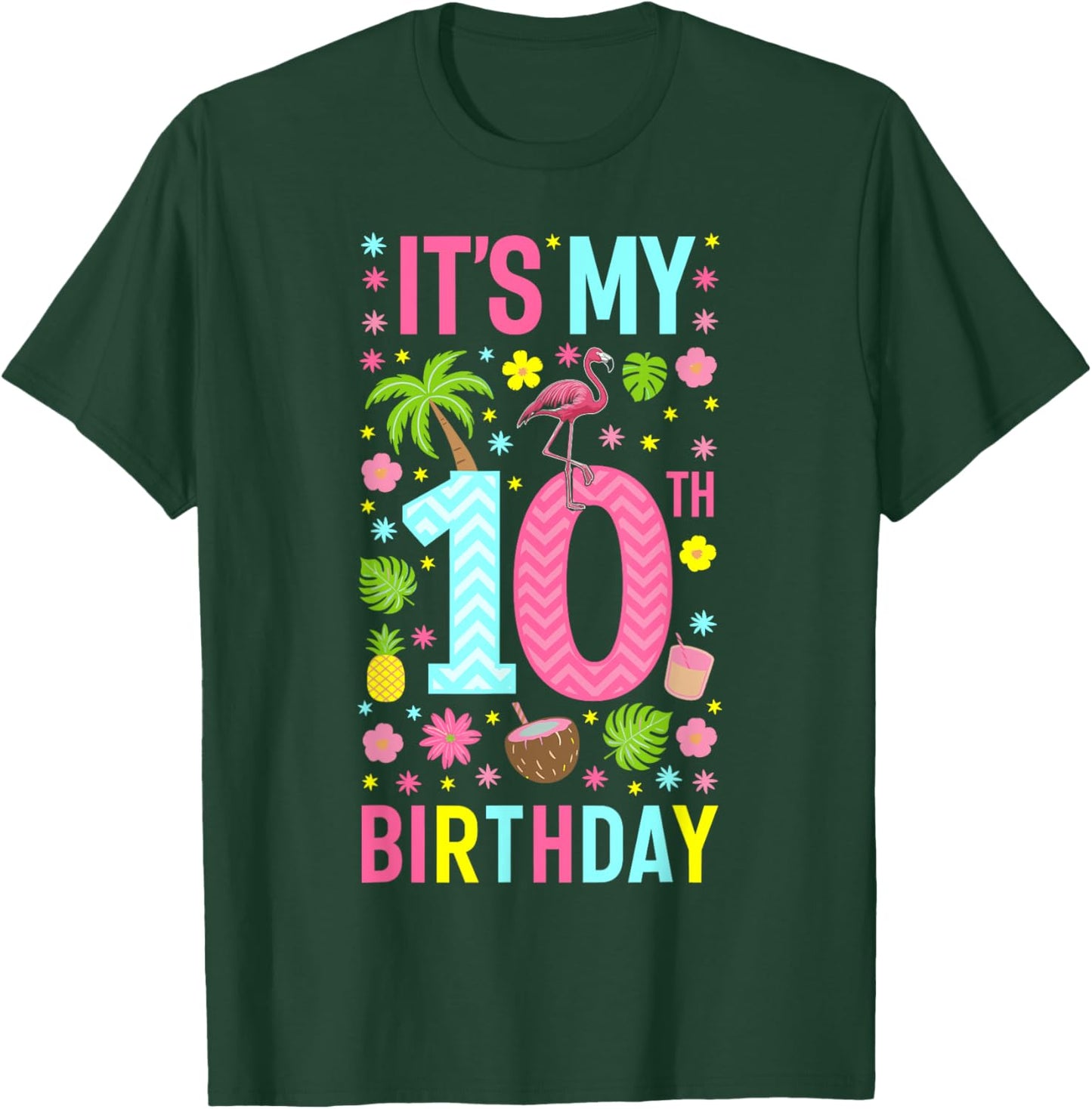 It's My 10th Birthday Flamingo Hawaii 10 Yrs Old Girl T-Shirt - T-Shirt | Forest