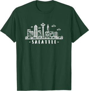 Seattle Skyline - Throwback Design - Classic T-Shirt - T-Shirt | Forest