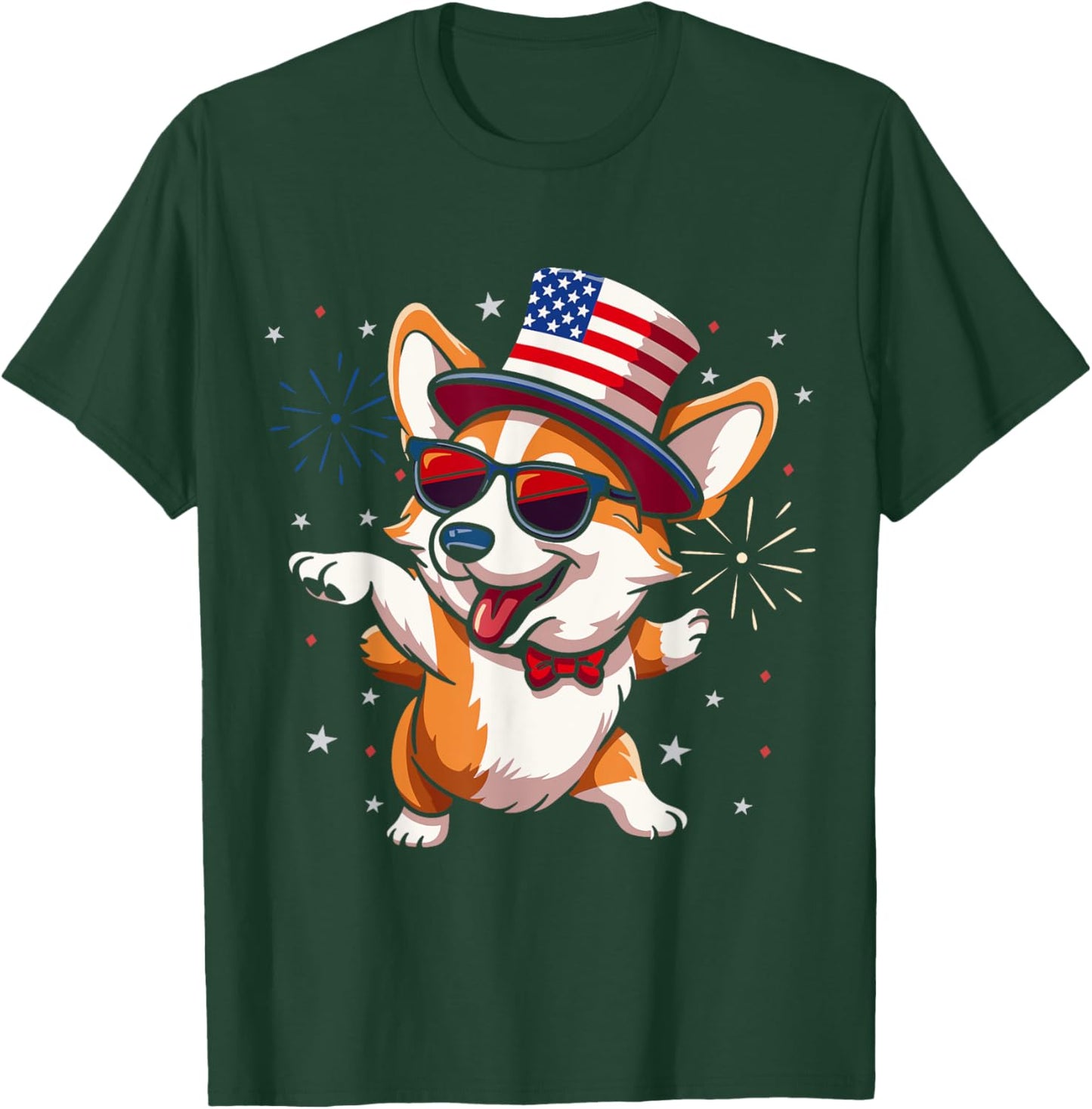 Patriotic American Corgi Dancing USA Flag Dog 4th Of July Women Kids Men T-Shirt - T-Shirt | Forest