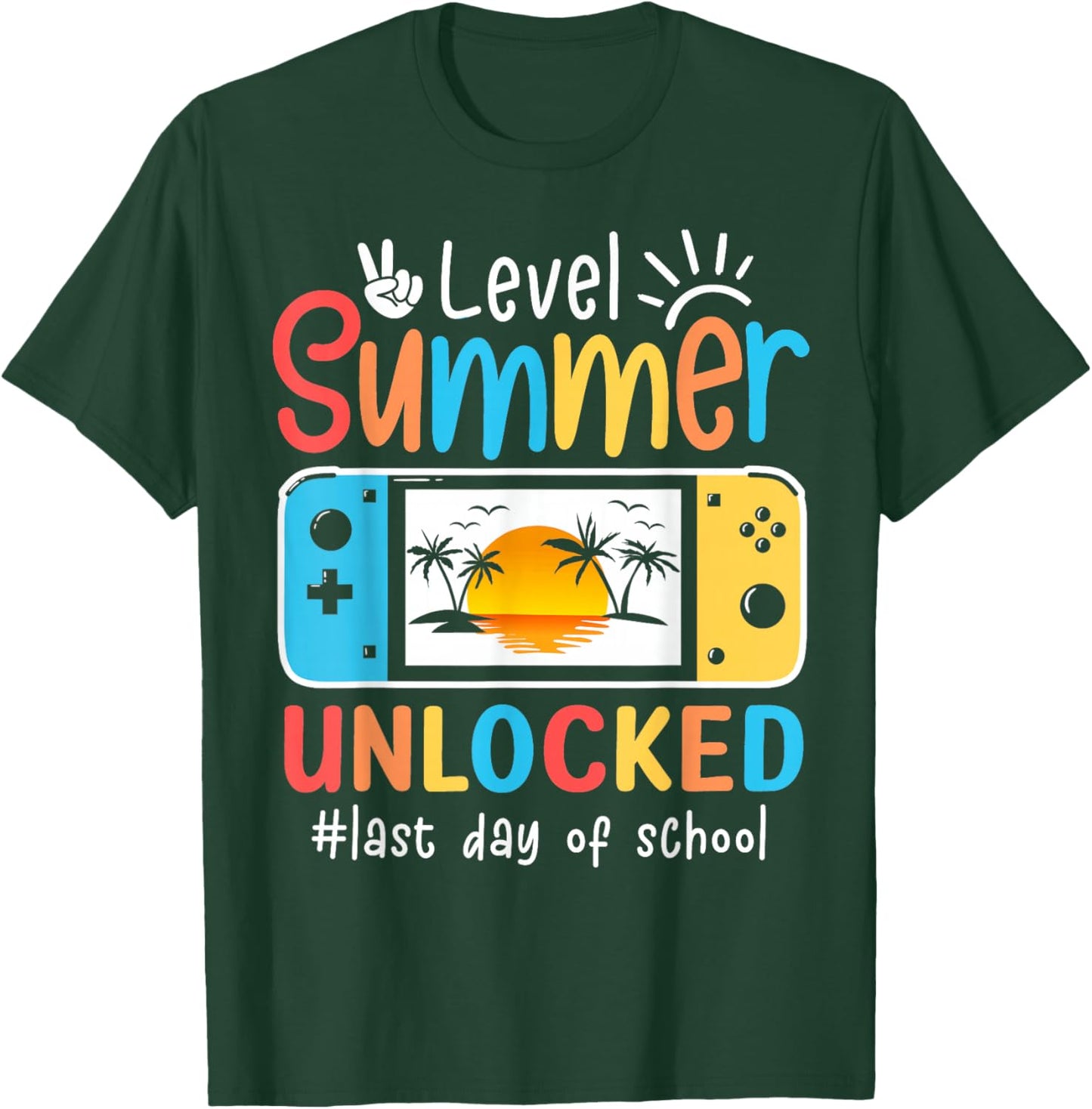 Gamers Last Day Of School Level Unlocked Hello Summer Gaming T-Shirt - T-Shirt | Forest