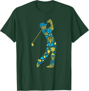 Golf Player Menorah Dreidel Jewish Hanukkah Kids T-Shirt - T-Shirt | Forest