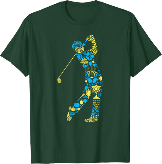 Golf Player Menorah Dreidel Jewish Hanukkah Kids T-Shirt - T-Shirt | Forest