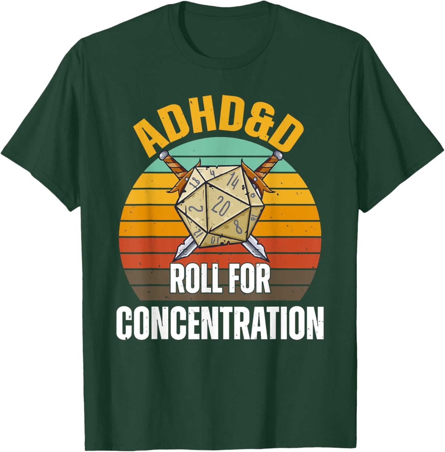 Funny Retro Cool Gaming ADHD&D Roll For Concentration Gamer T-Shirt - T-Shirt | Forest