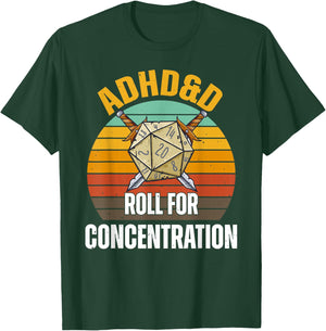 Funny Retro Cool Gaming ADHD&D Roll For Concentration Gamer T-Shirt - T-Shirt | Forest