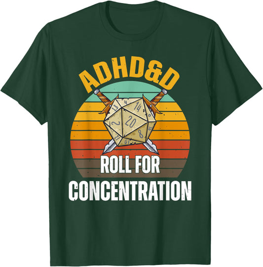 Funny Retro Cool Gaming ADHD&D Roll For Concentration Gamer T-Shirt - T-Shirt | Forest