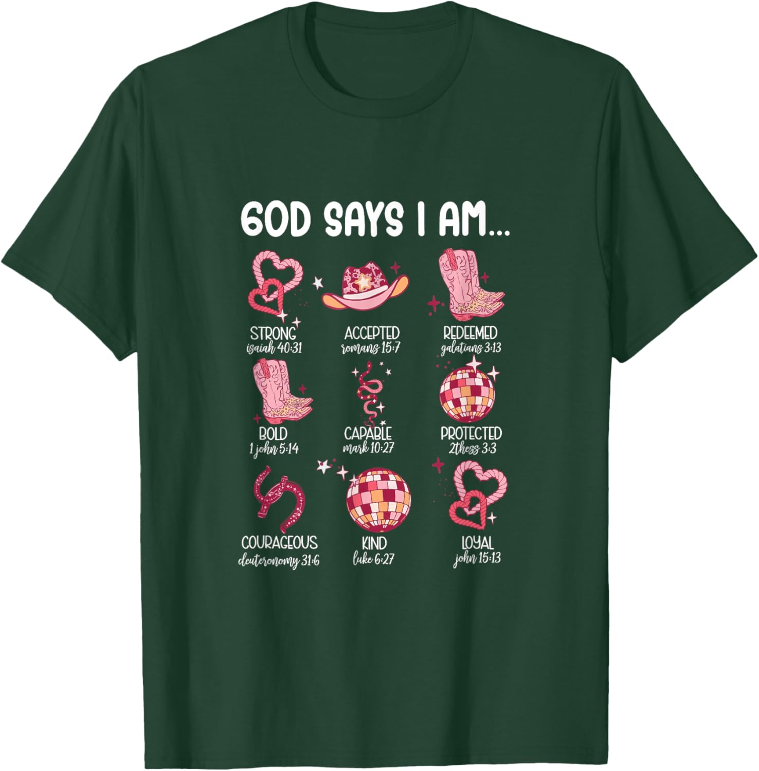 Retro God Says I Am Valentine Christian Western Howdy T-Shirt - T-Shirt | Forest