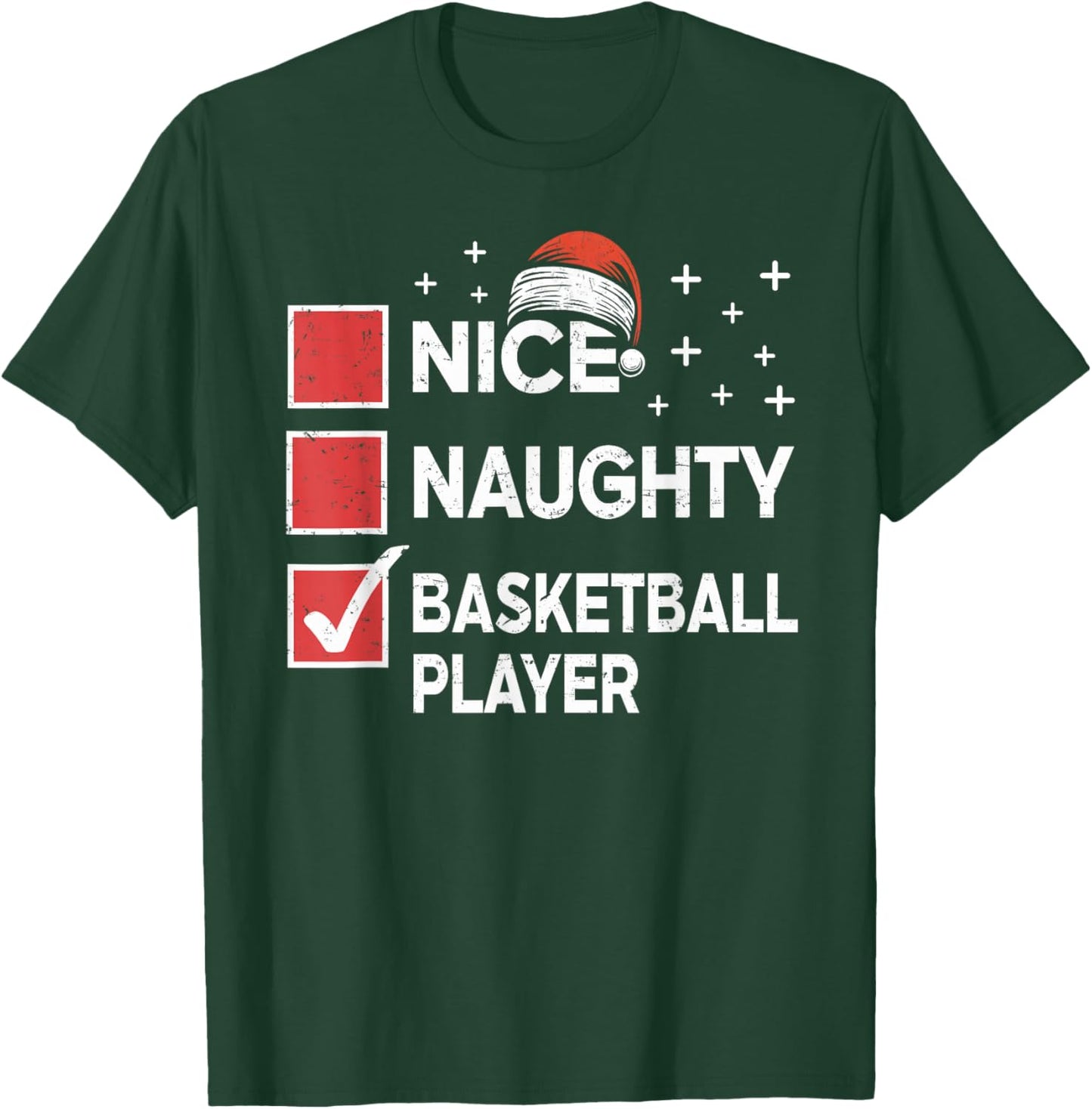 Christmas Nice Naughty Basketball Player Xmas List Santa Hat T-Shirt - T-Shirt | Forest