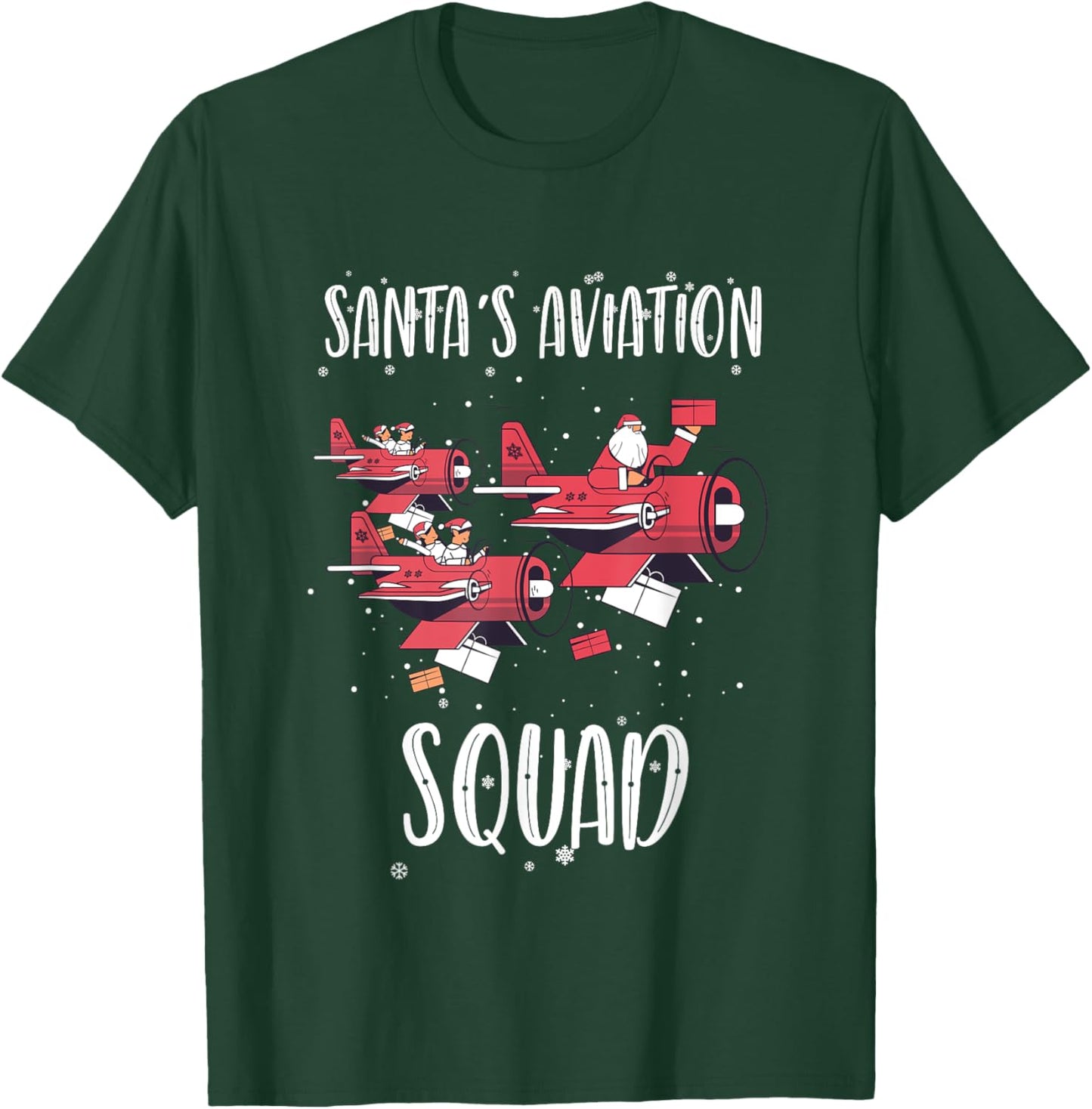 Aviation Technician Santa Pilot Holiday Christmas Airplane T-Shirt - T-Shirt | Forest