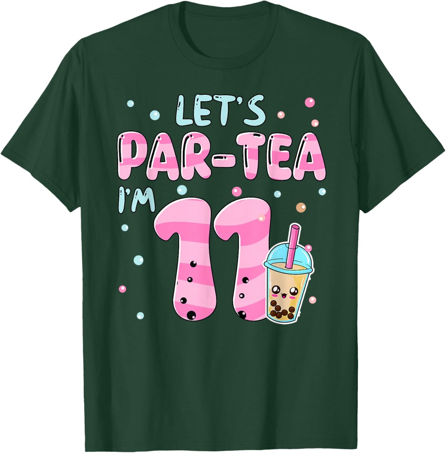 Let's Par-tea I'm 11 Years Old 11th Birthday Bubble Boba Tea T-Shirt - T-Shirt | Forest