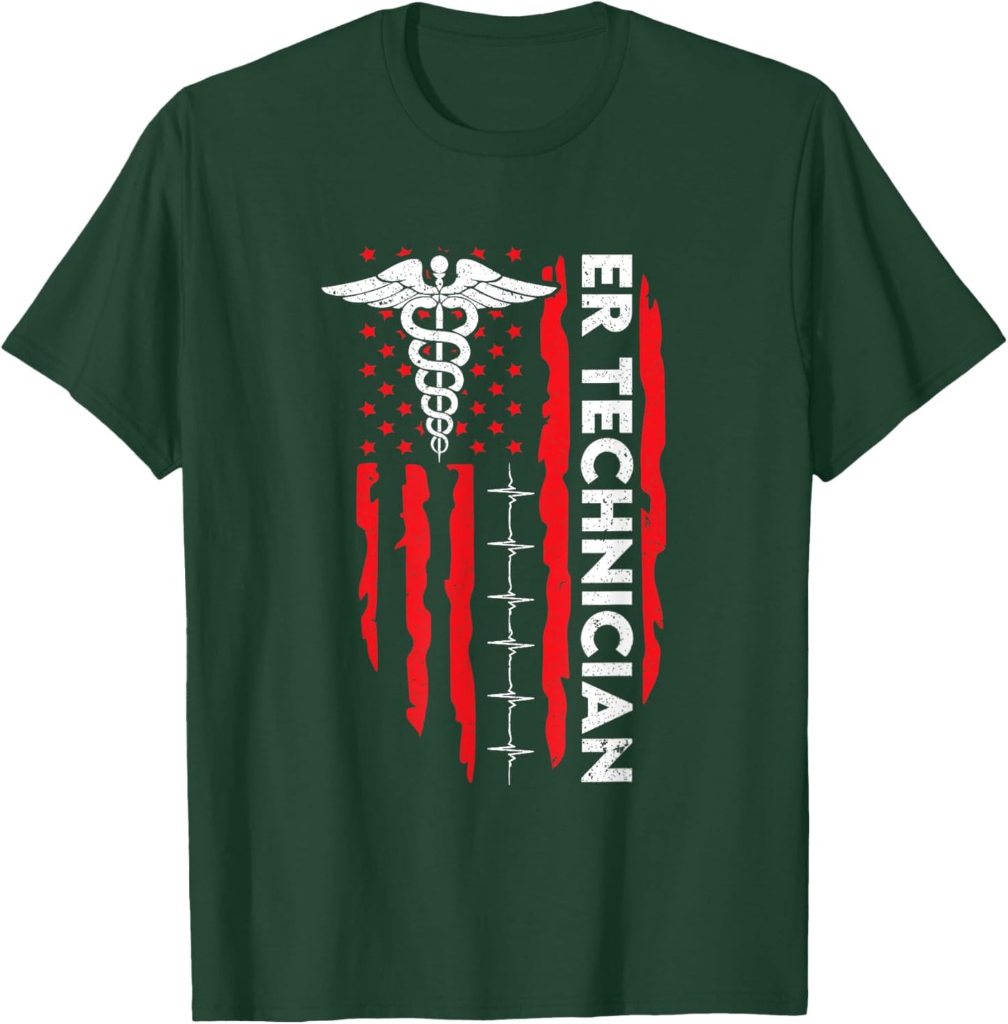 ER Technician American Flag Emergency Room Tech Patriotic Women Men T-Shirt - T-Shirt | Forest
