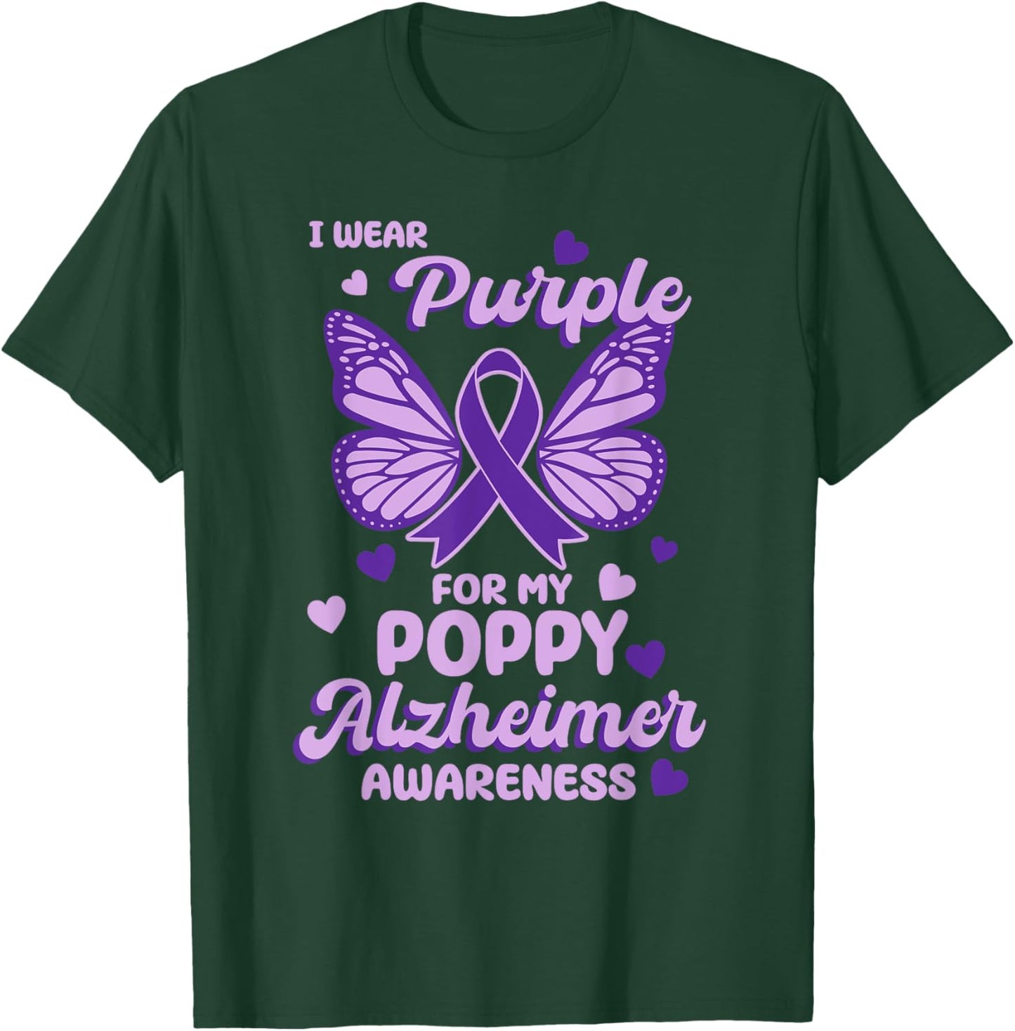 I wear Purple for my Poppy Alzheimer's Awareness Butterfly T-Shirt - T-Shirt | Forest