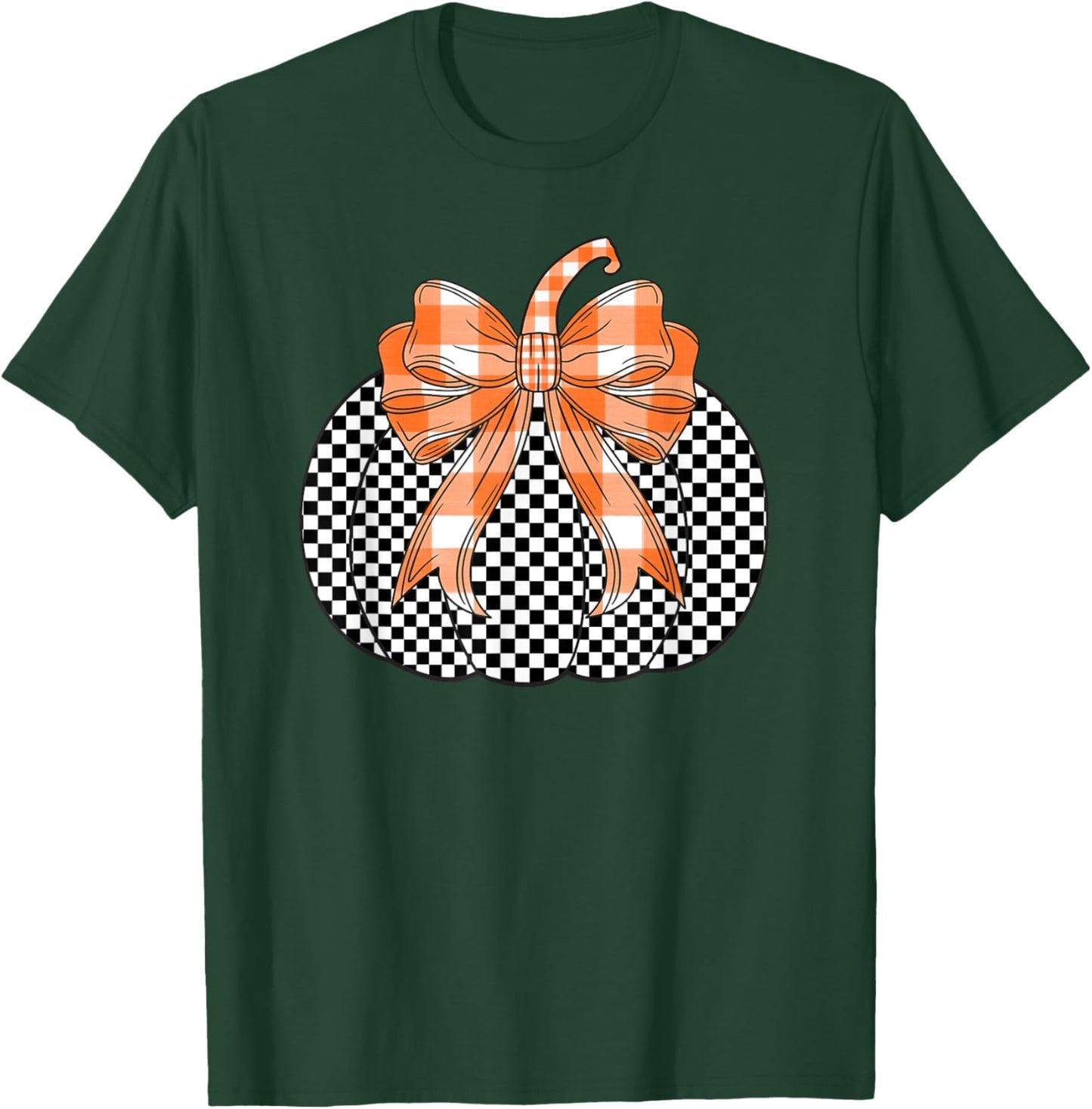 Checkered Flag Pumpkin Bow black & White For Halloween T-Shirt - T-Shirt | Forest