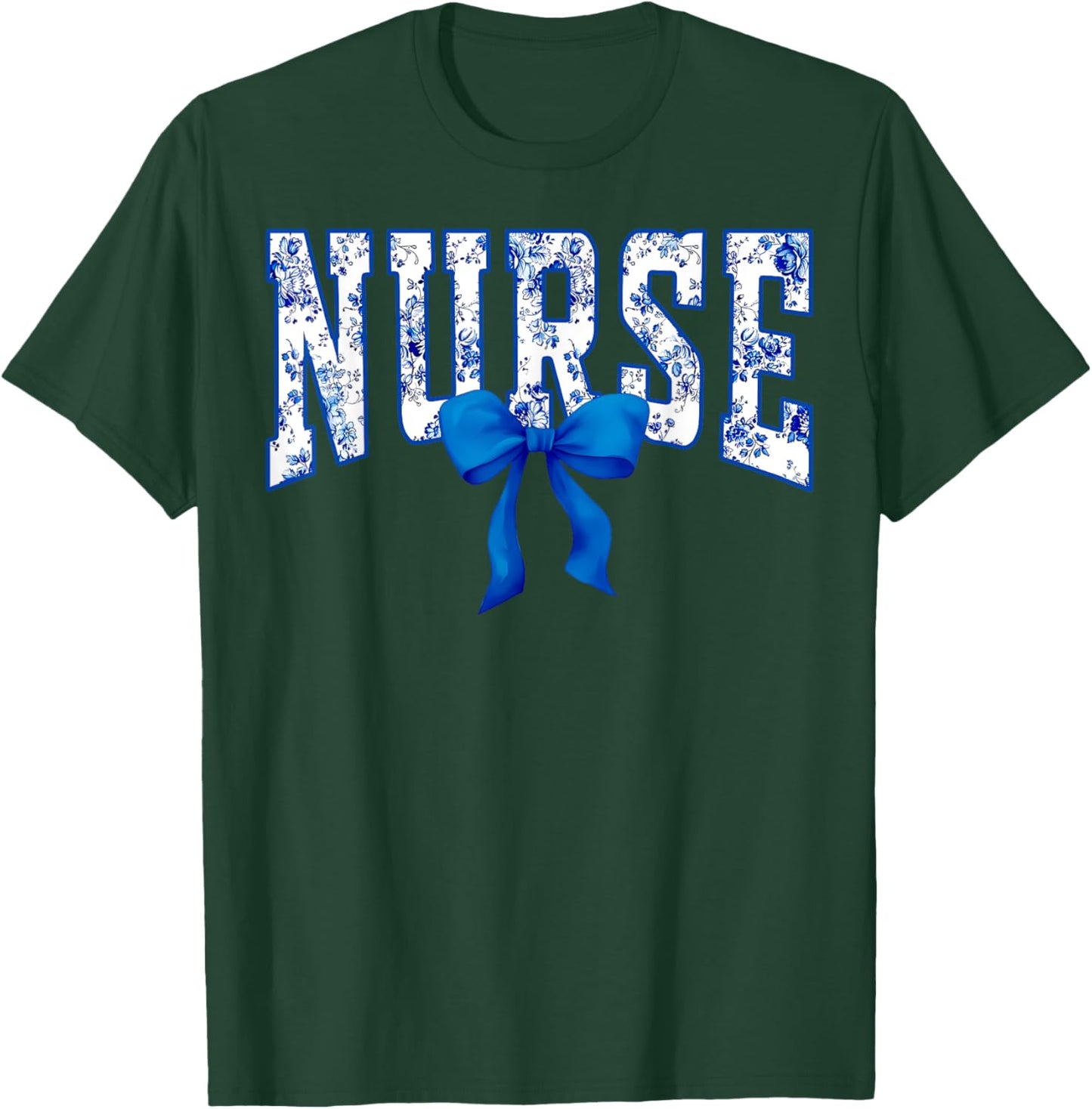 Toile De Jouy Nurse Coquette Bow Nurse Floral T-Shirt - T-Shirt | Forest