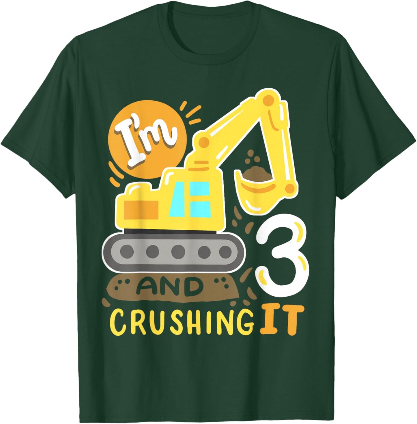 Kids 3rd Construction Birthday Party I'm 3 Crushing It Boys T-Shirt - T-Shirt | Forest