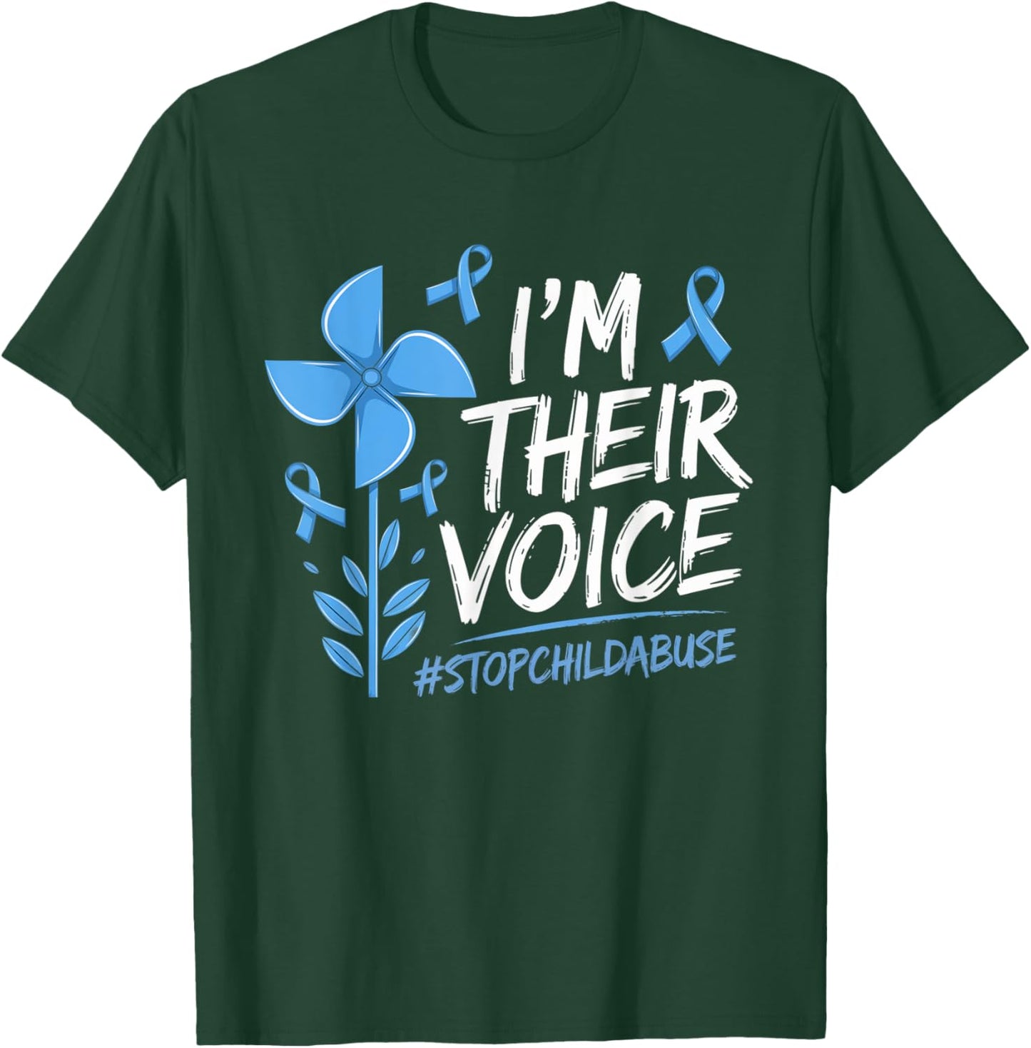 Child Abuse Prevention Awareness I'm Their Voice Pinwheel T-Shirt - T-Shirt | Forest