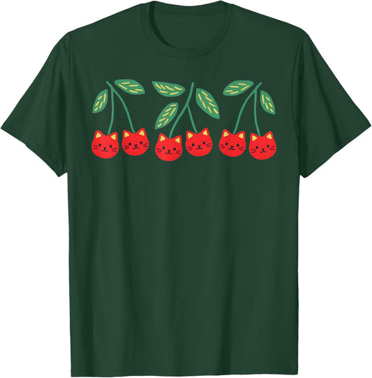 Cute Cherry Kittens Kawaii Cat Head Fruit Art Design T-Shirt - T-Shirt | Forest
