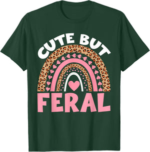 Kids Cute But Feral Toddler Girl Funny Rainbow Leopard Women T-Shirt - T-Shirt | Forest