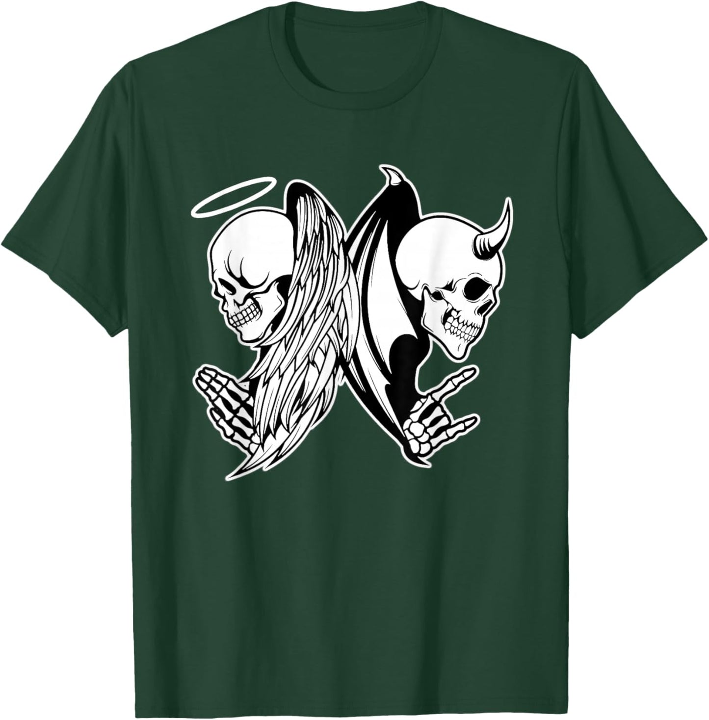 Angel x Skull x Devil Demon Blackwork T-Shirt - T-Shirt | Forest