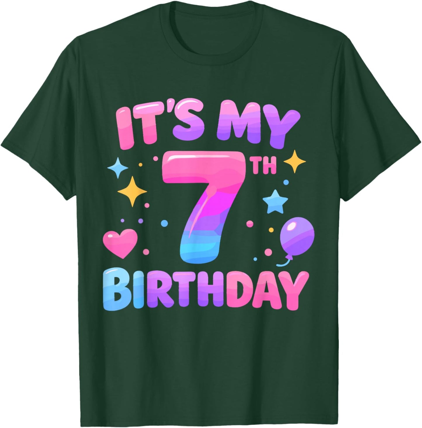 7th Birthday Girls Apparel Seven Years Old It's My 7 Bday T-Shirt - T-Shirt | Forest