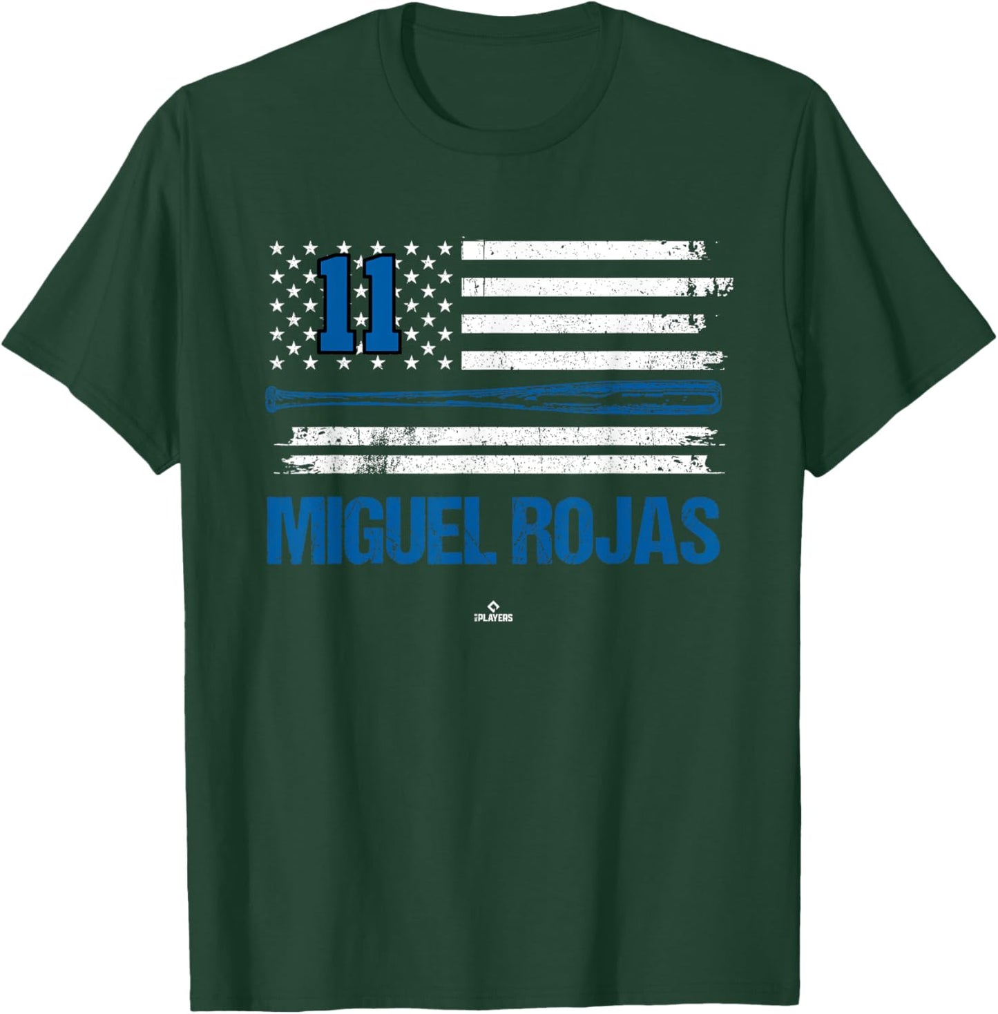 USA Flag Bat Miguel Rojas Los Angeles Baseball MLBPA T-Shirt - T-Shirt | Forest