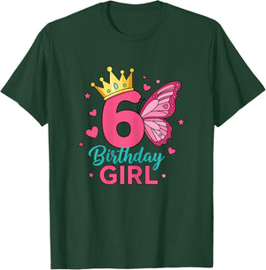 6th Birthday Girl Crown Butterfly Princess Party T-Shirt - T-Shirt | Forest