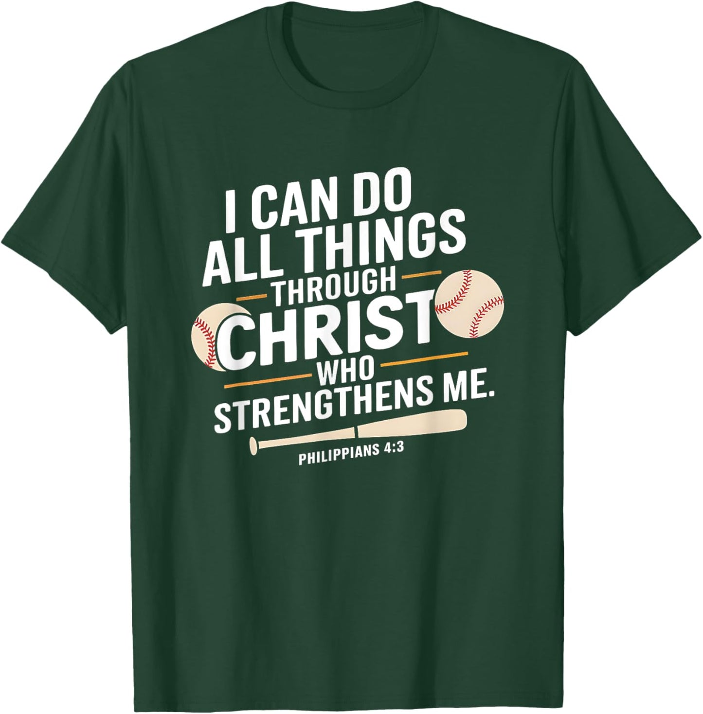Christian Baseball Bible Verse Sports Faith Design T-Shirt - T-Shirt | Forest