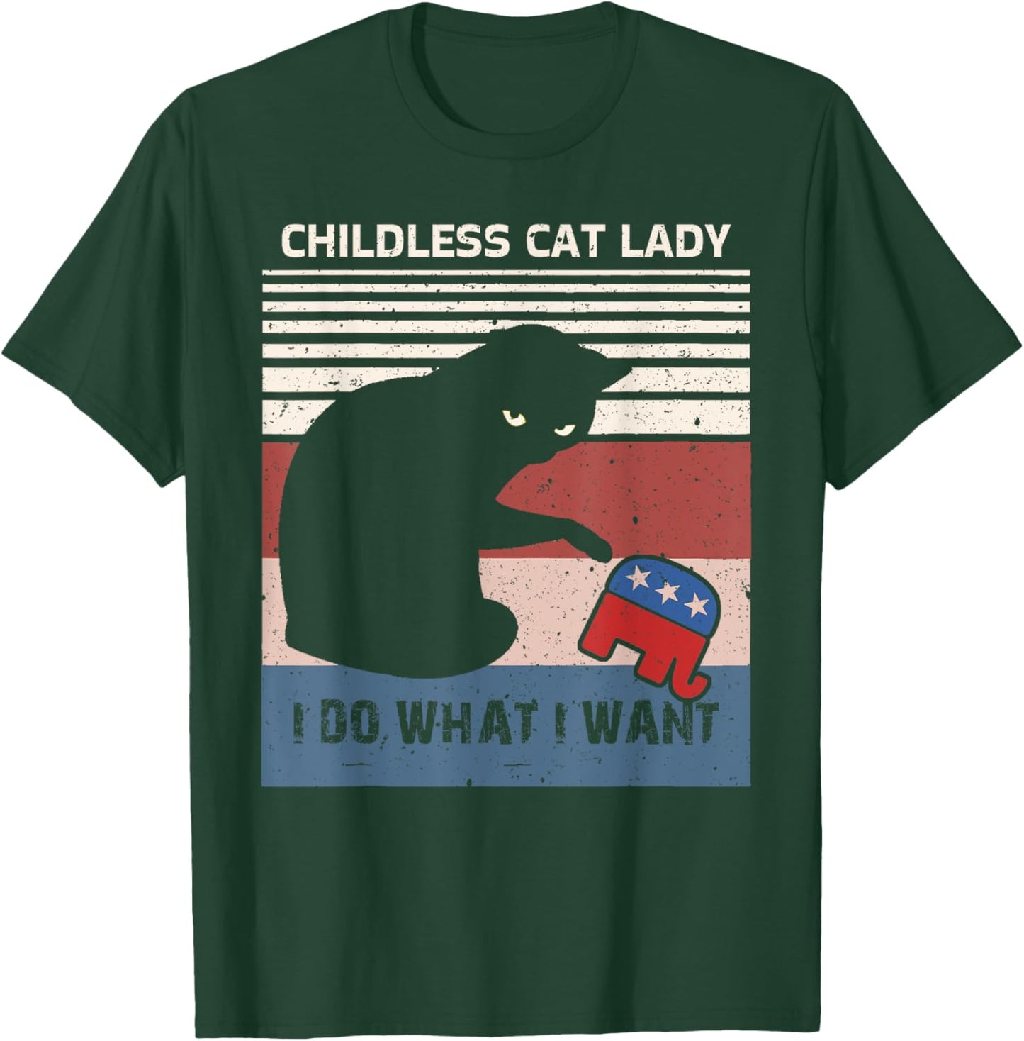 Childless Cat Lady For Kamala Harris Funny Cat ladies Retro T-Shirt - T-Shirt | Forest