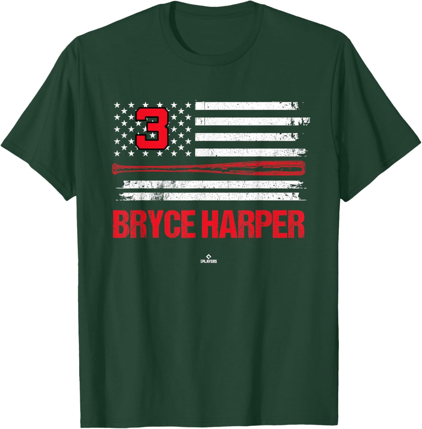 USA Flag Bat Bryce Harper Philadelphia Baseball MLBPA T-Shirt - T-Shirt | Forest