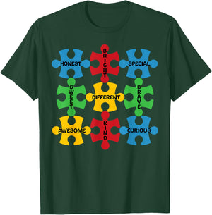 Autism Awareness Advocate Puzzle Pieces Boys Girls Kids T-Shirt - T-Shirt | Forest
