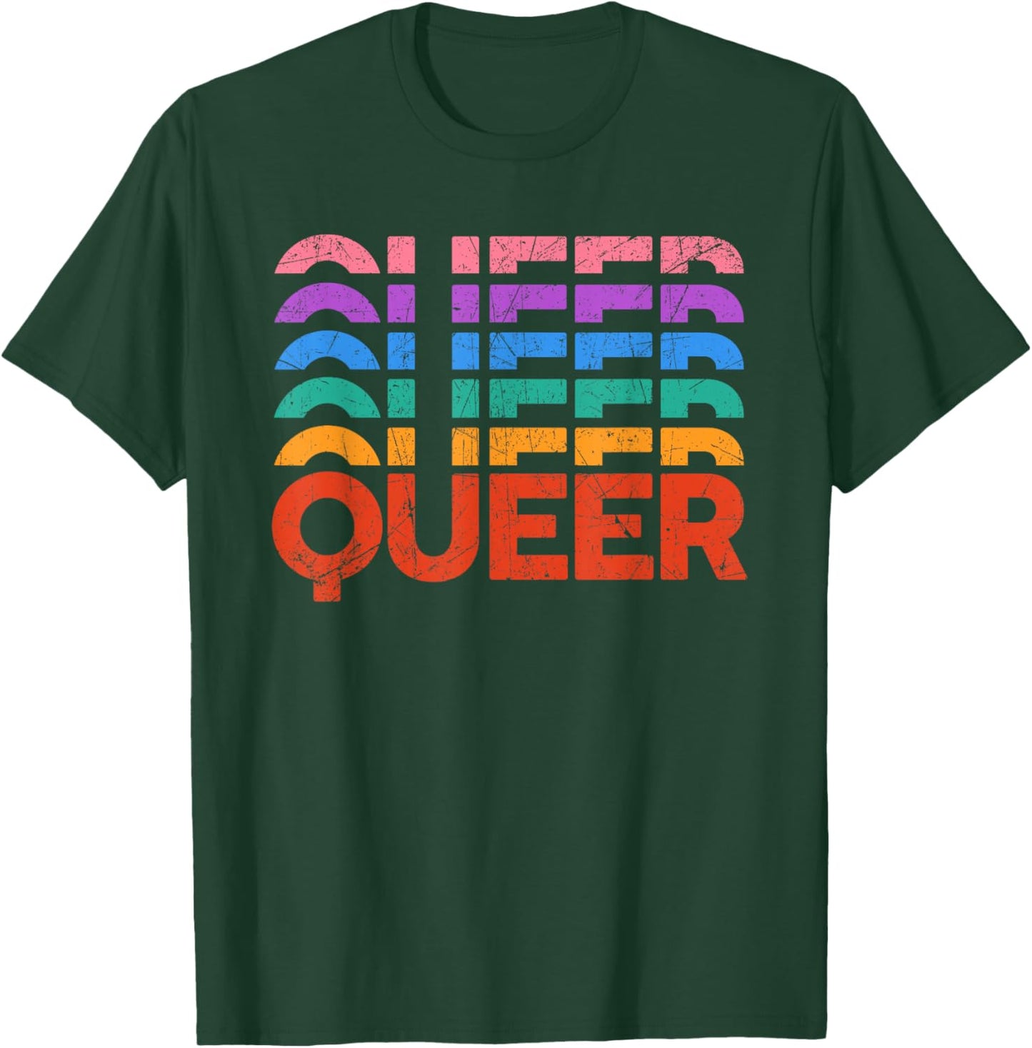 Queer Rainbow Vintage Pride LGBTQ Pride Month Gay Men Women T-Shirt - T-Shirt | Forest