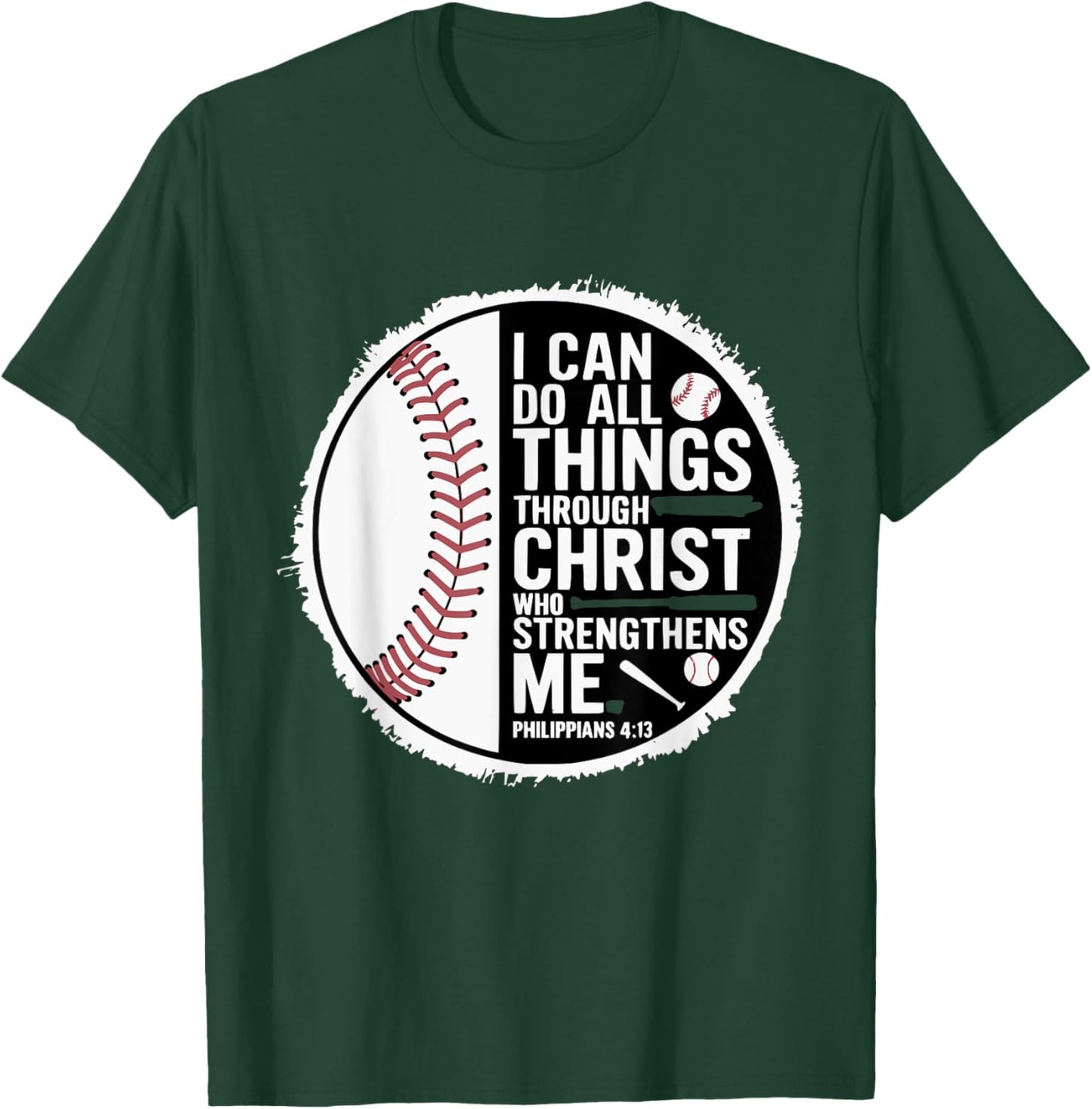 Baseball Player Sports with Christian Bible Verse Theme T-Shirt - T-Shirt | Forest