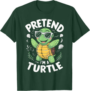 Pretend I'm A Turtle Halloween Party Pretend I'm A Turtle Funny Lazy Halloween Matching -Adults, -Kids Black Cartoon Turtle Neck Short Sleeve Size: Small T-Shirt - T-Shirt | Forest