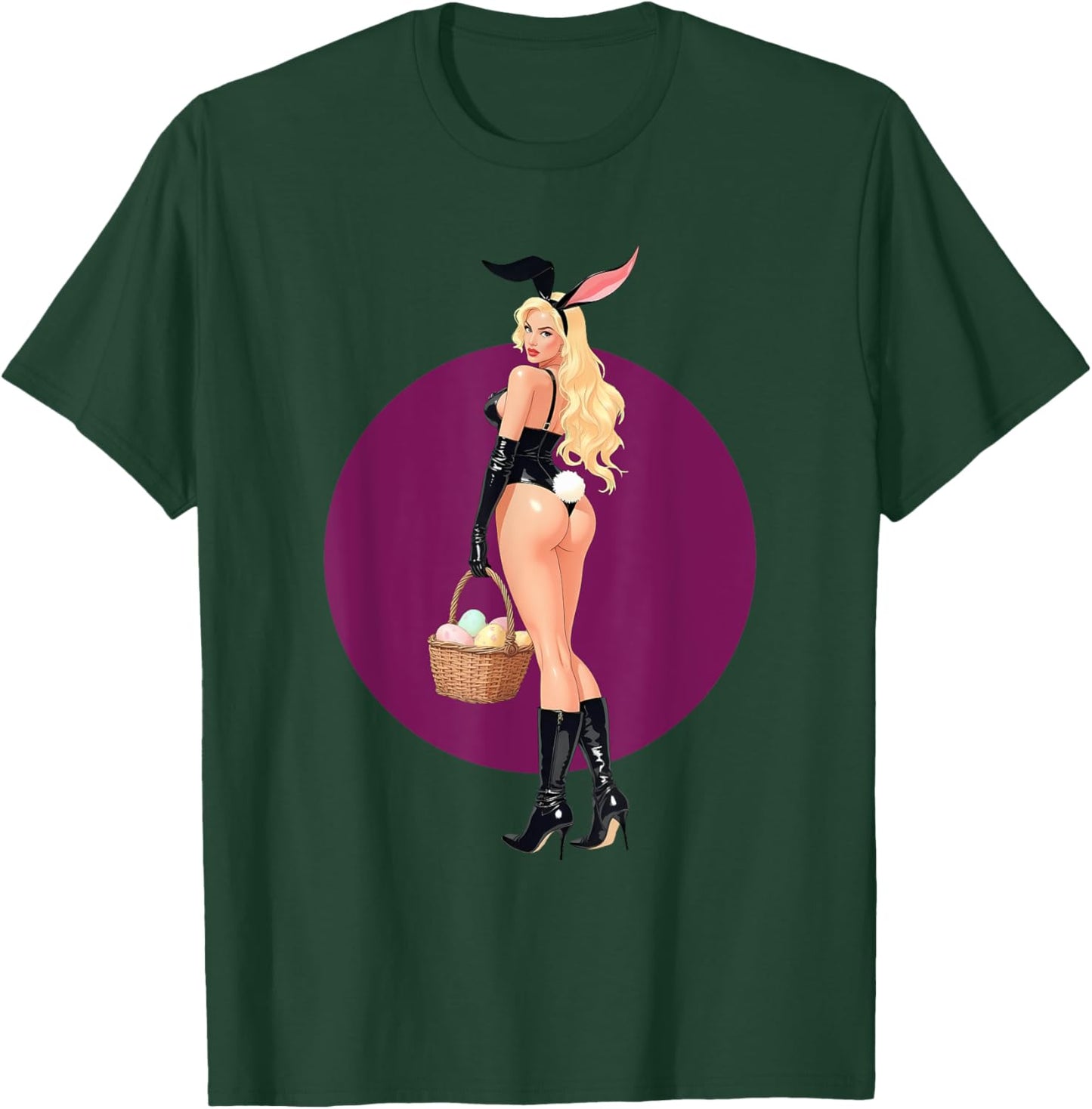 Pin-Up Sexy Rabbit Girl Easter Day Eggs Vintage Men Women T-Shirt - T-Shirt | Forest