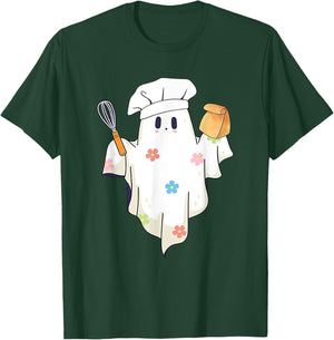 Cute Little Ghost Chef Funny Lunch Lady Cafeteria Costume T-Shirt - T-Shirt | Forest