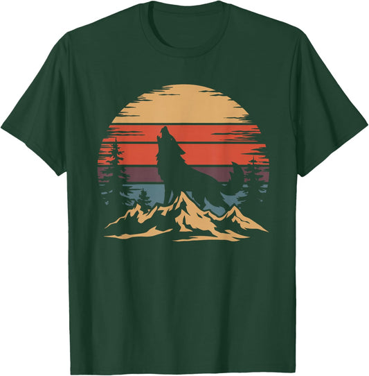 Wolf Mountain - Retro Wildlife Howling Wolf Nature T-Shirt - T-Shirt | Forest