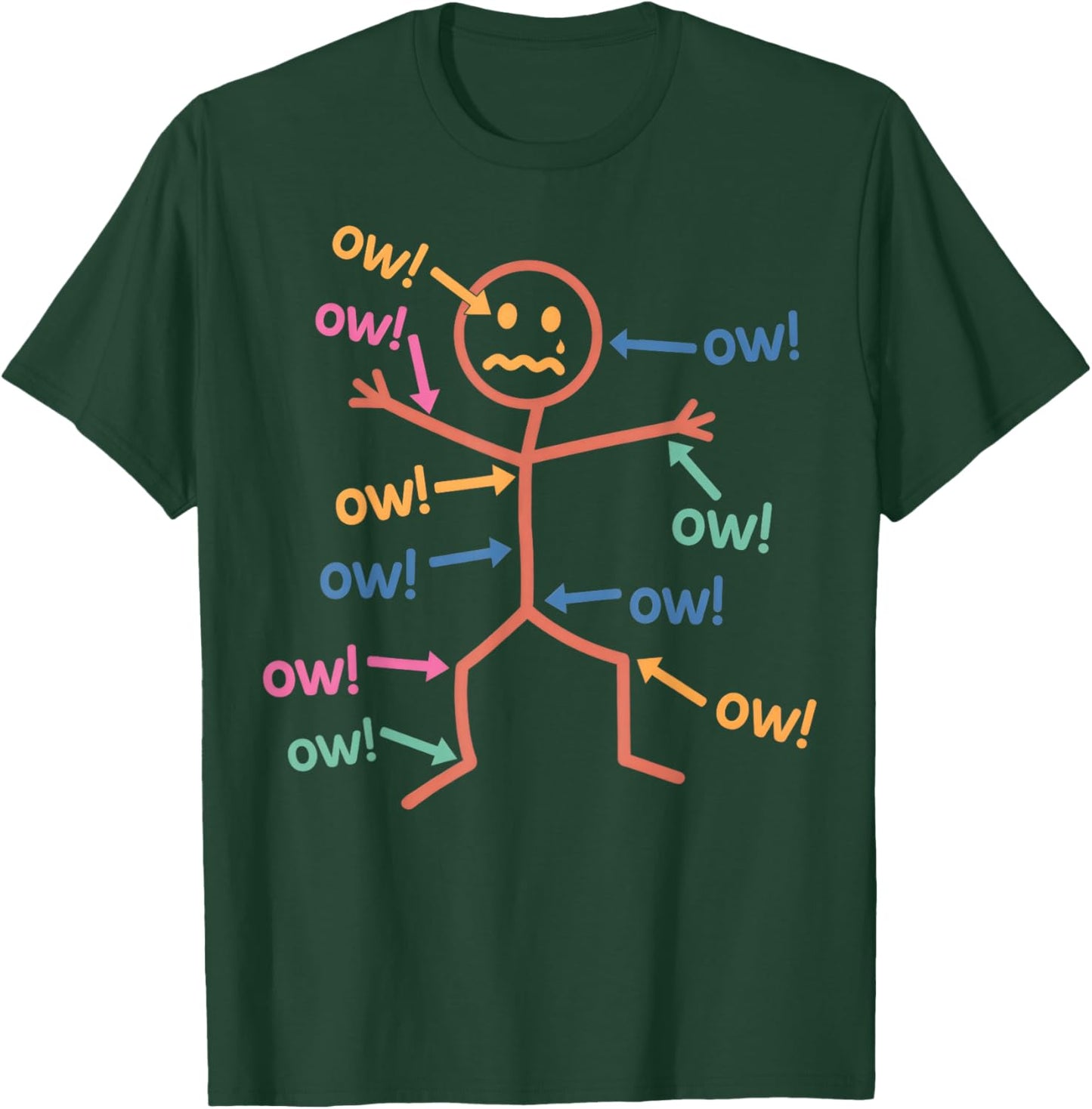 Funny Ow Ow Ow Ow Saying Body Pain Character Humor Sarcastic T-Shirt - T-Shirt | Forest