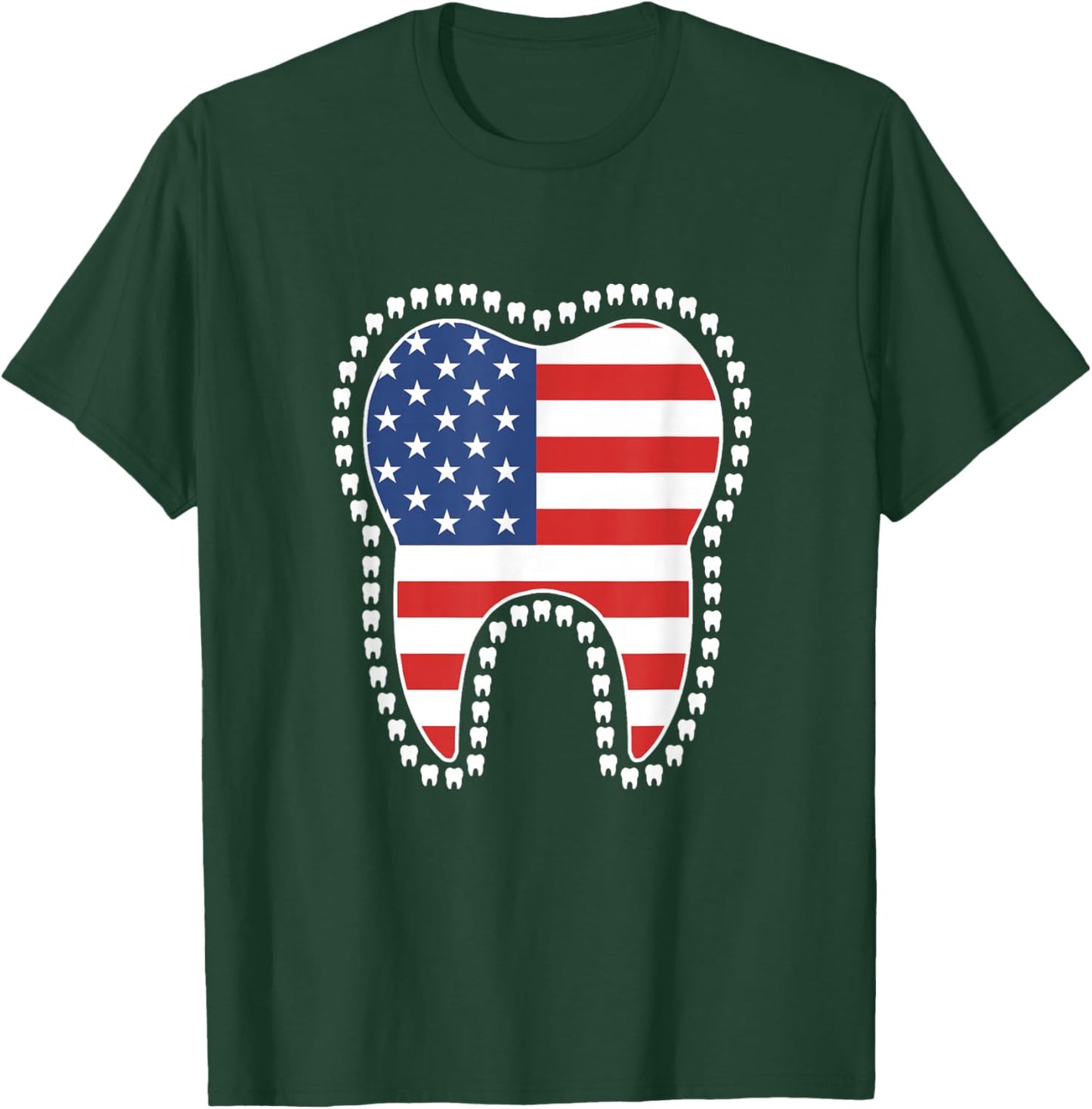 Patriotic Dentist American Flag Tooth Dental 4th Of July USA T-Shirt - T-Shirt | Forest