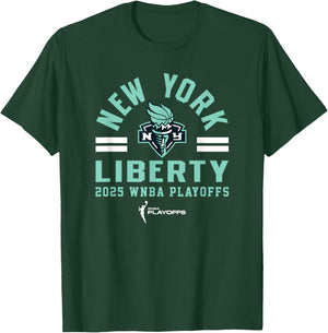 WNBA Official New York Liberty 2025 Playoffs Worlds Collide T-Shirt - T-Shirt | Forest